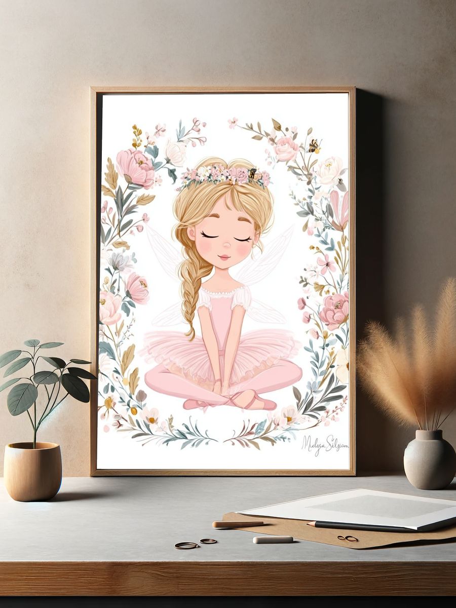 Floral Ballerina Fairy Illustration Poster. — room view 2