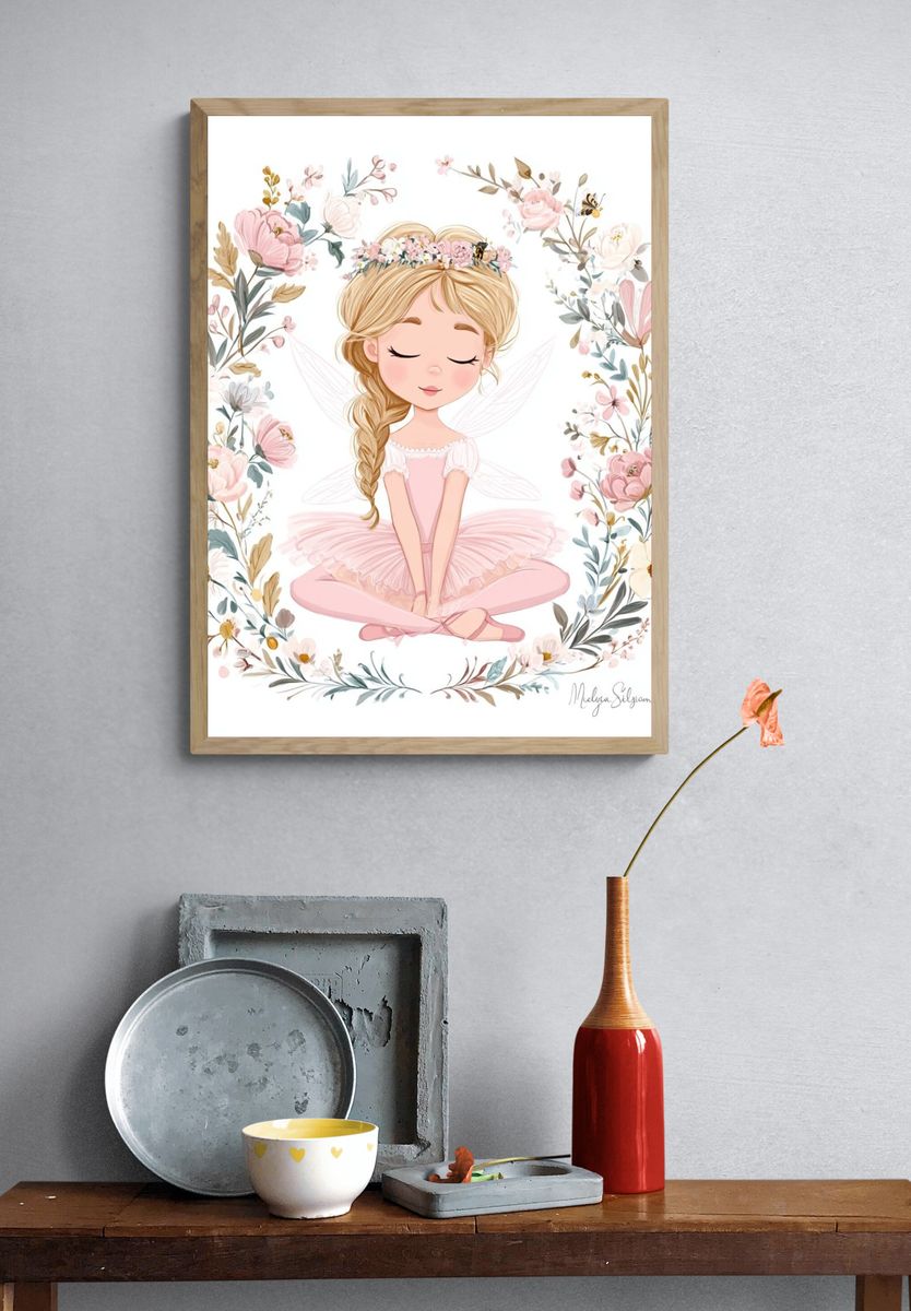 Floral Ballerina Fairy Illustration Poster. — room view 3