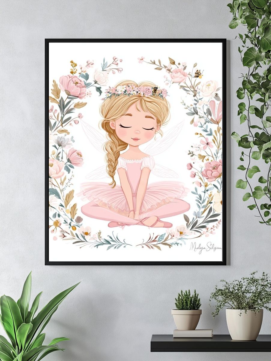 Floral Ballerina Fairy Illustration Poster. — room view 4
