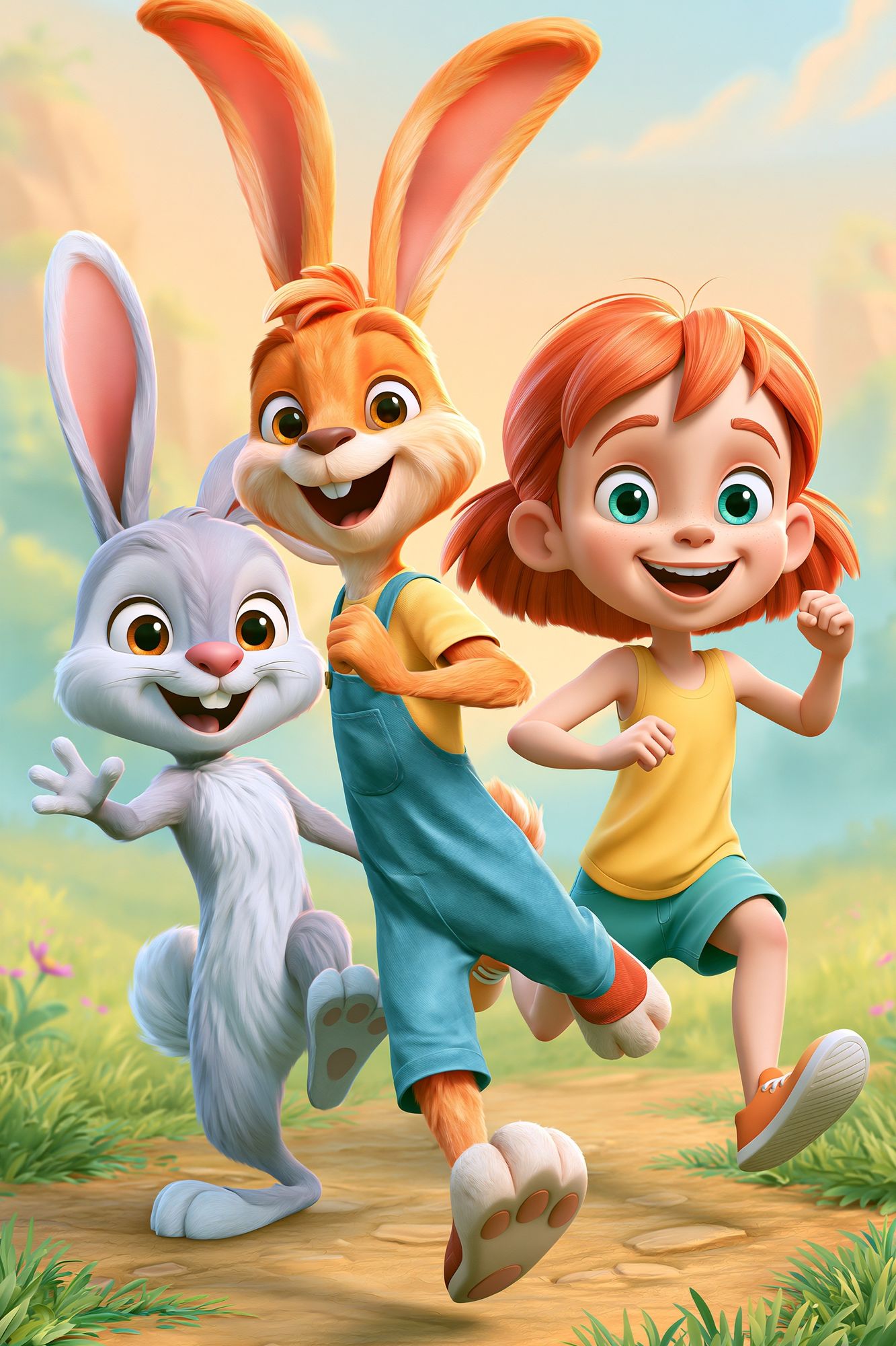 Playful Bunny Friends Illustration Poster. poster — kids art