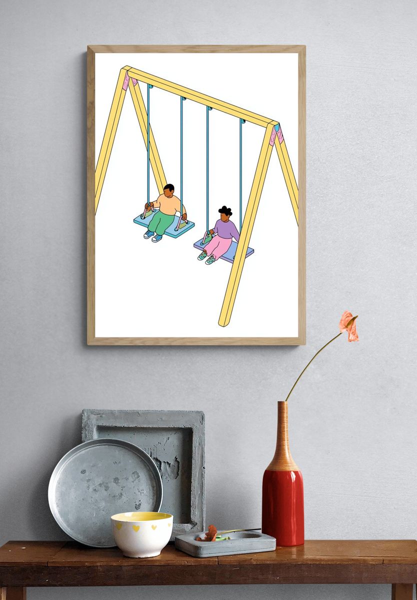 Playground Swing Set Illustration Poster. — room view 3