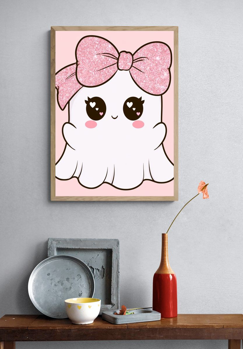 Kawaii Ghost with Pink Bow Poster. — room view 3