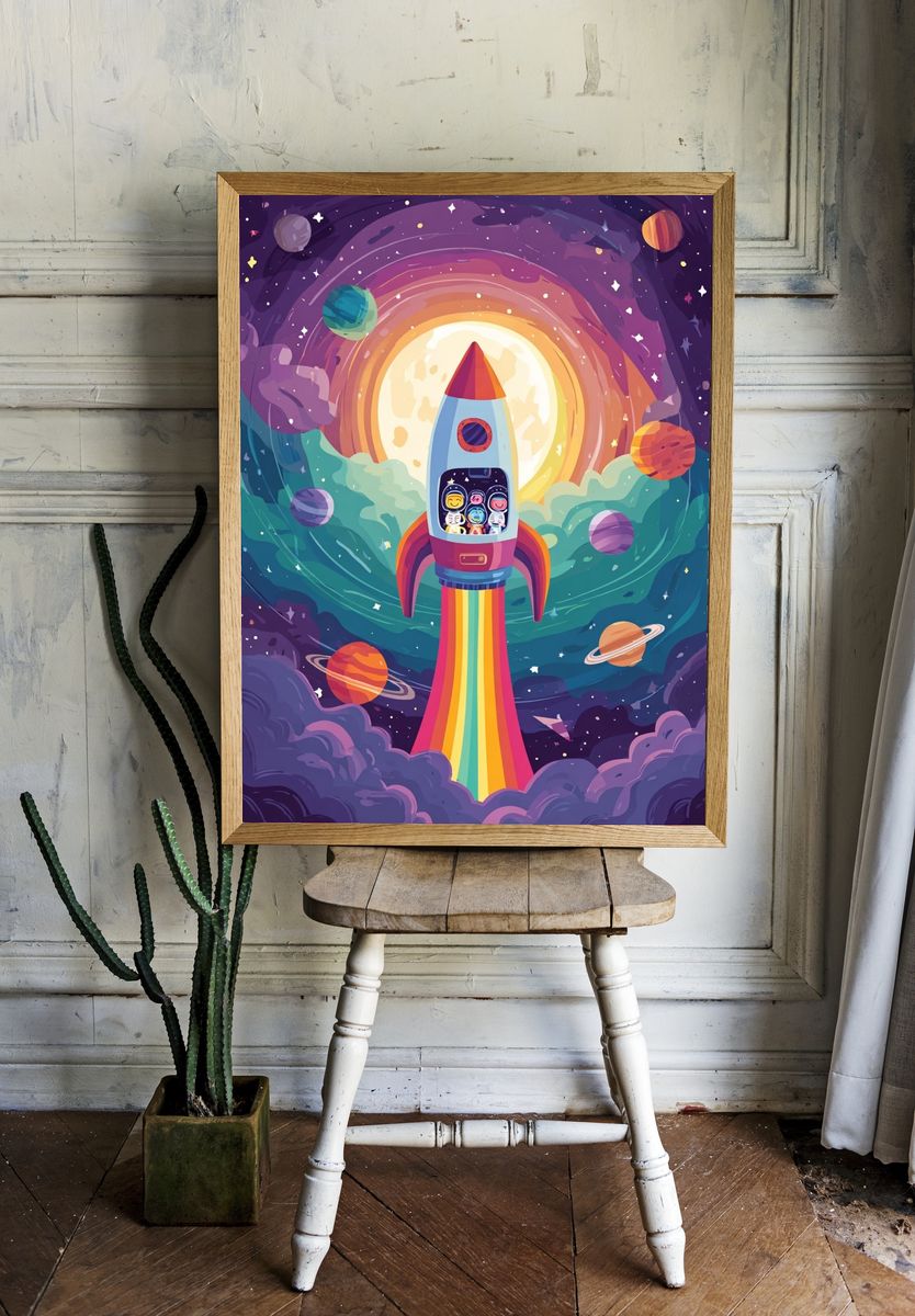 Rocket Adventure — Cartoon Print room preview