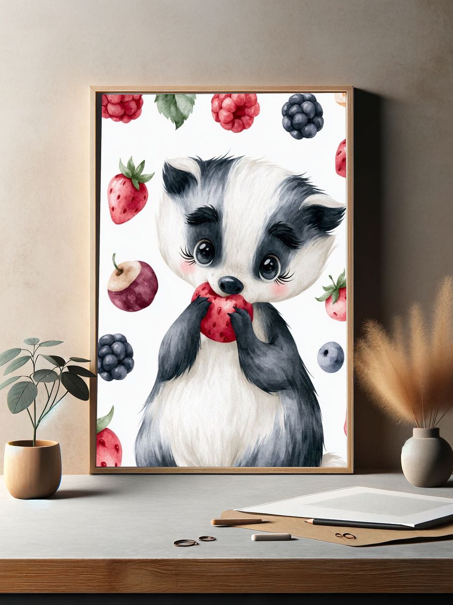 Baby Panda Watercolor Poster. — room view 2
