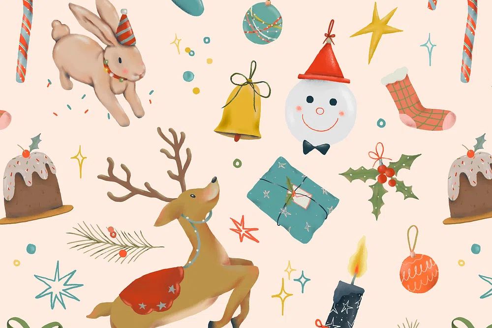 Christmas reindeer seamless pattern background. poster — kids art