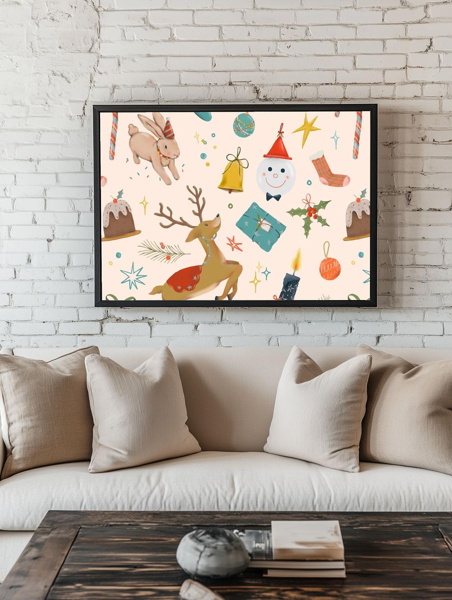 Christmas reindeer seamless pattern background. room preview