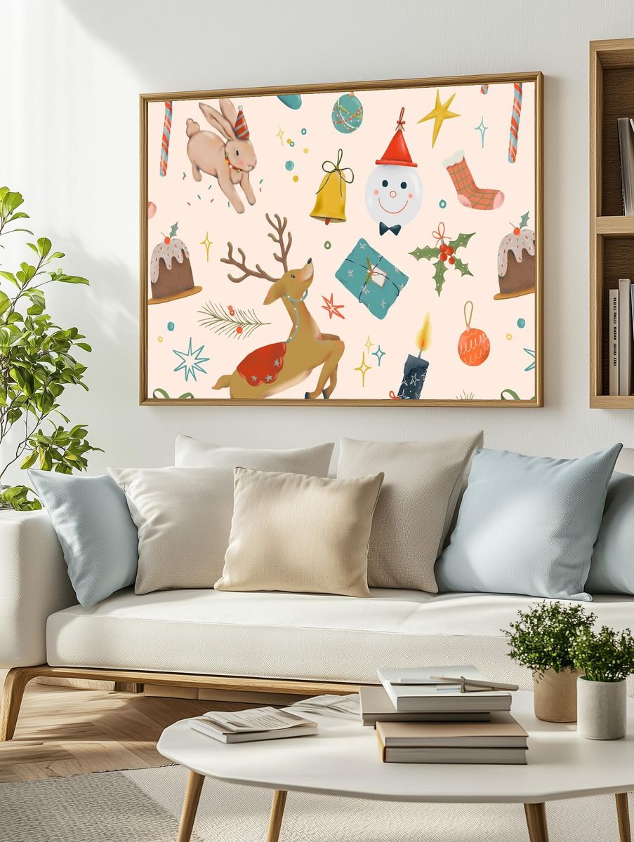Christmas reindeer seamless pattern background. — room view 2