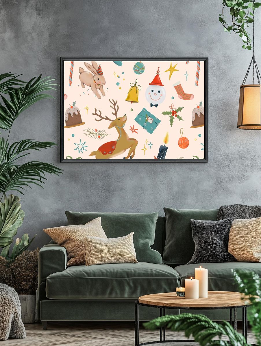 Christmas reindeer seamless pattern background. — room view 4