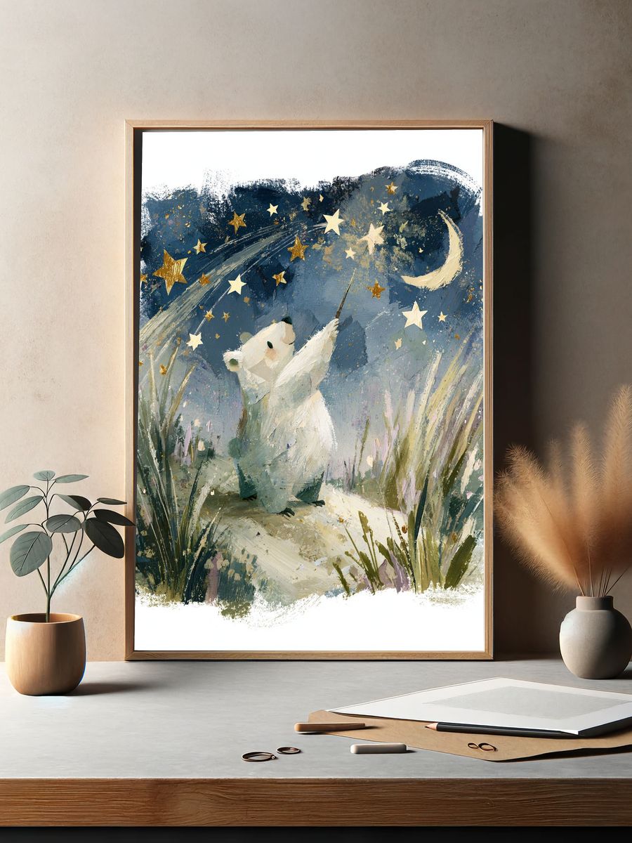 Moonlit Bear Nursery Print. — room view 2