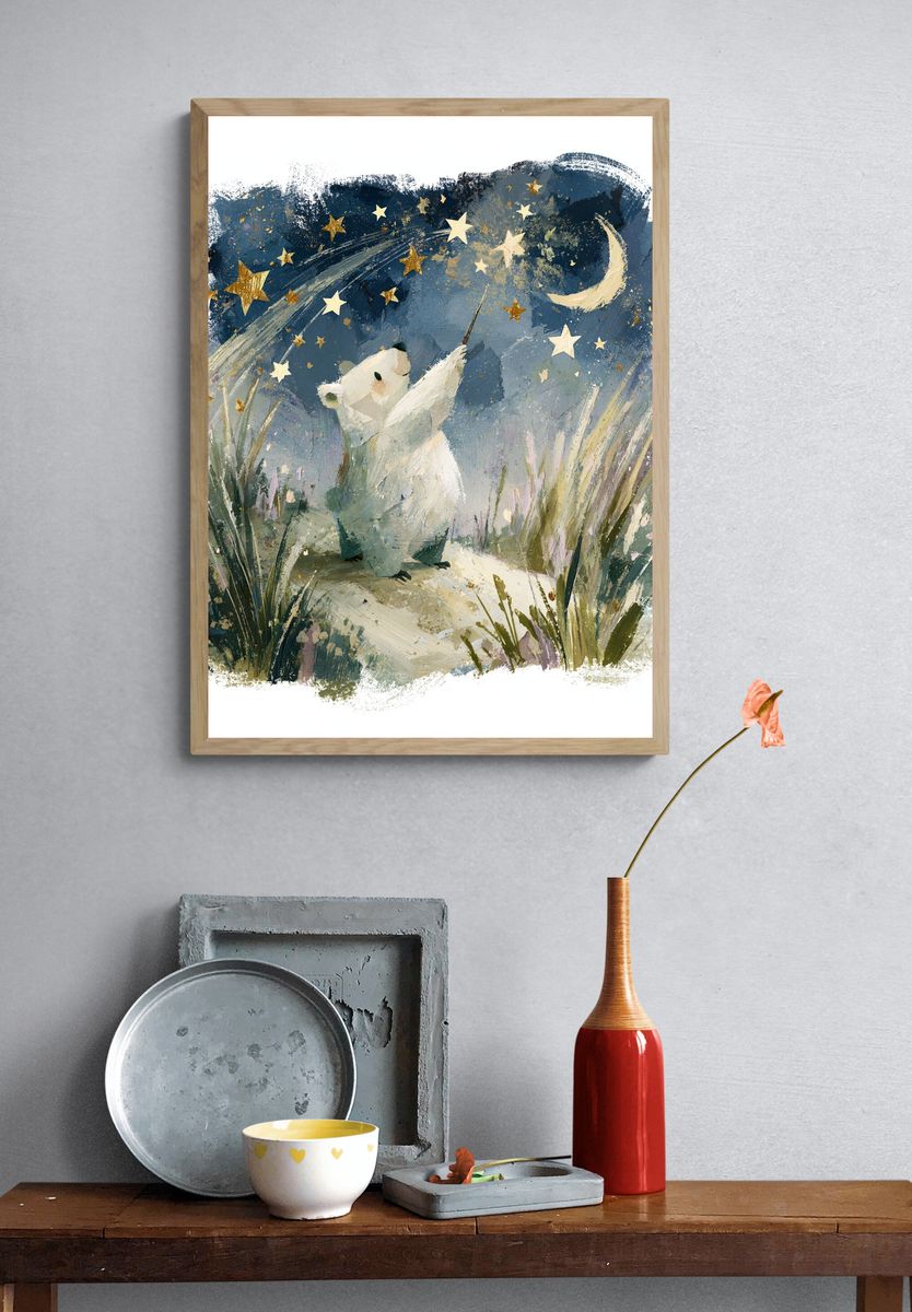 Moonlit Bear Nursery Print. — room view 3