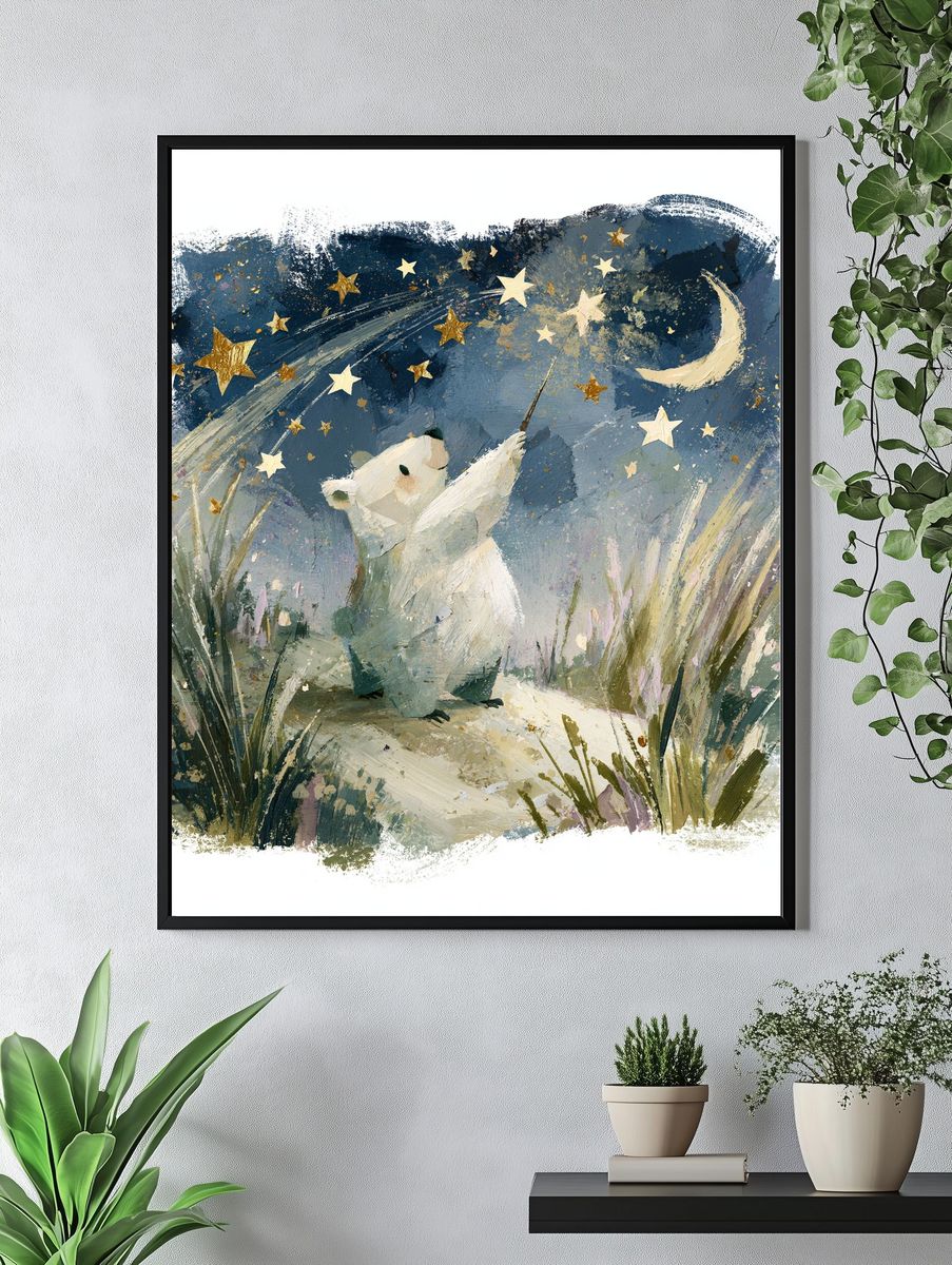 Moonlit Bear Nursery Print. — room view 4