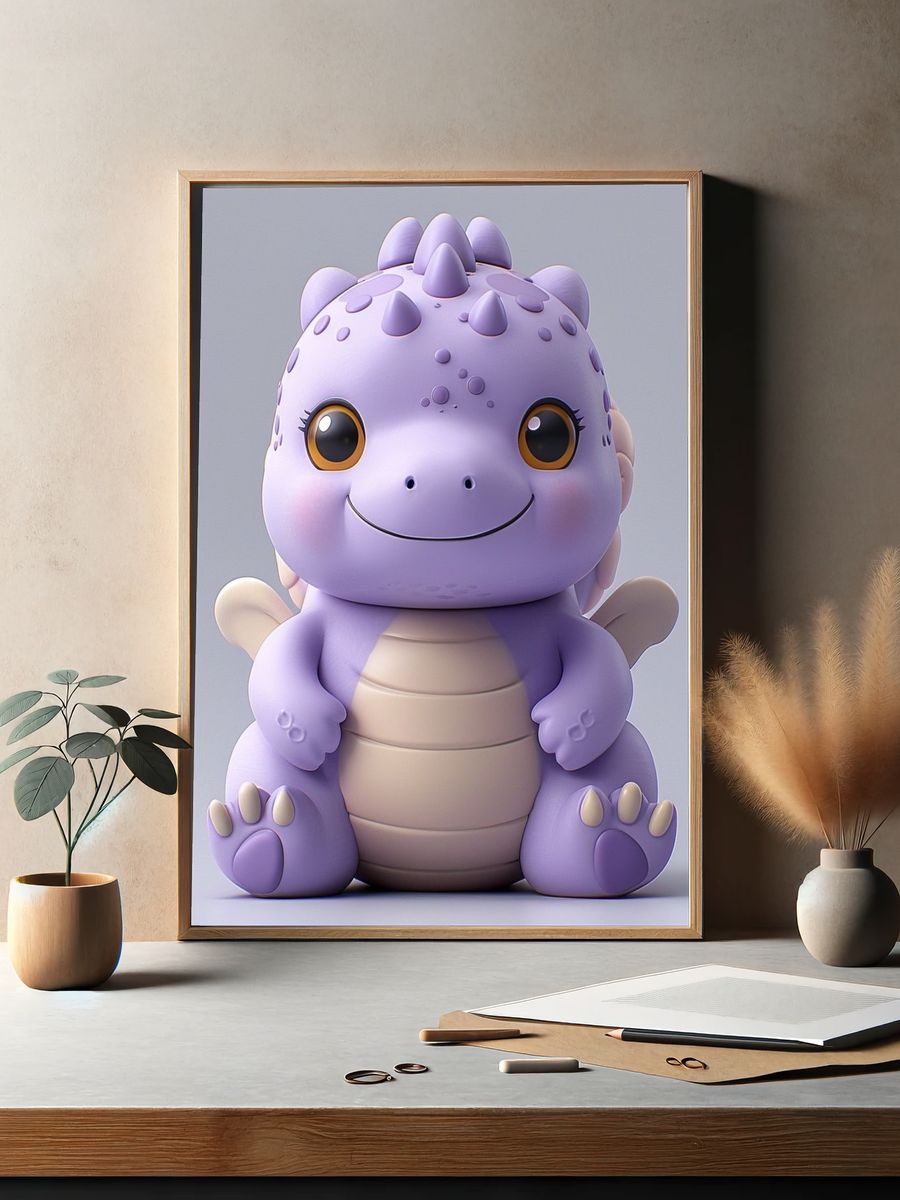 Cute Purple Baby Dragon Print. — room view 2