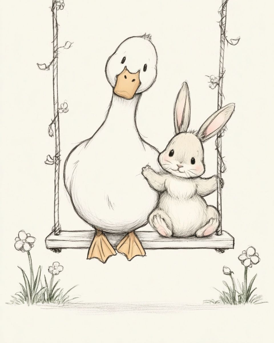 Duck and Bunny Nursery Print. poster detail