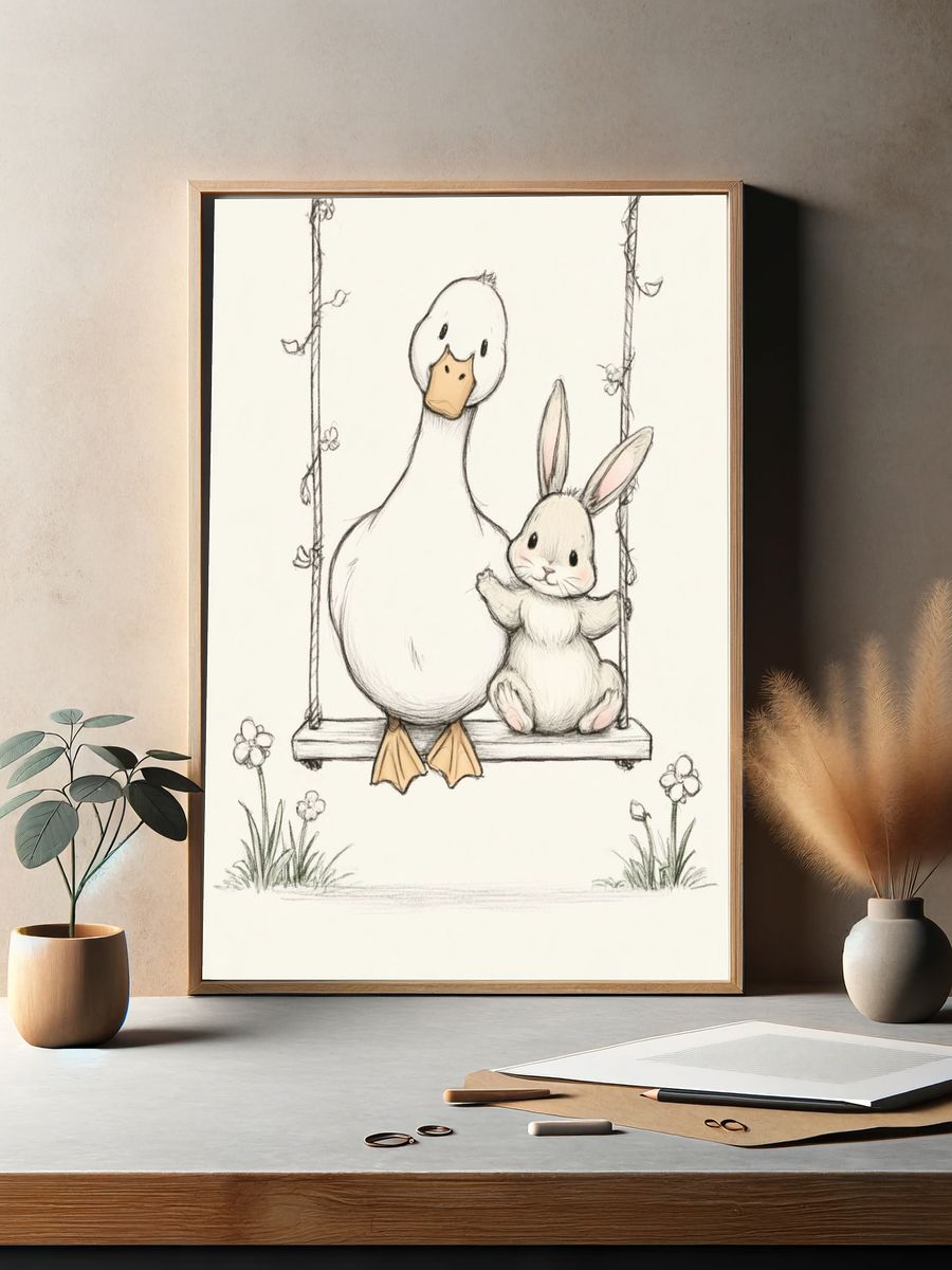 Duck and Bunny Nursery Print. — room view 2