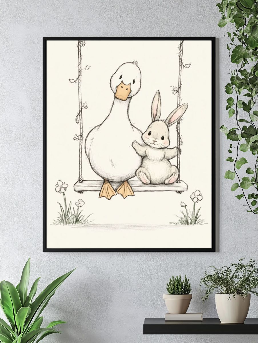 Duck and Bunny Nursery Print. — room view 4