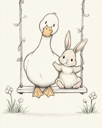 Duck and Bunny Nursery Print.