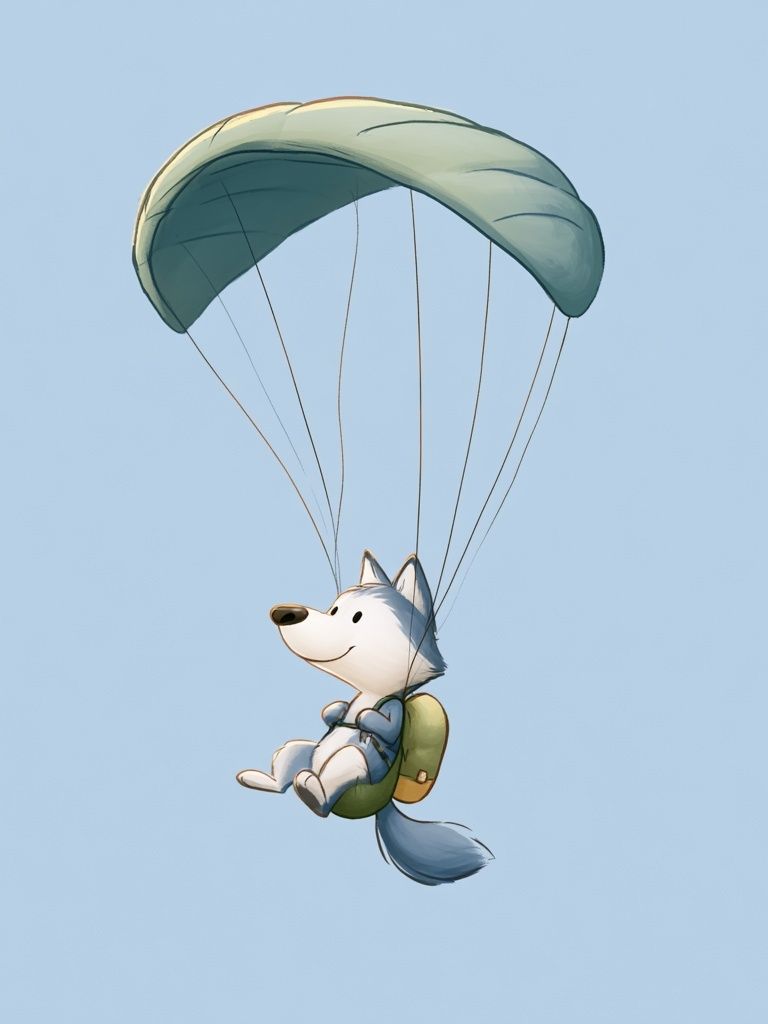 Paragliding Fox Cartoon Poster. poster detail