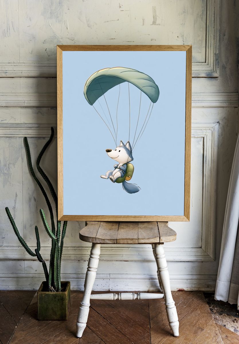 Paragliding Fox Cartoon Poster. room preview