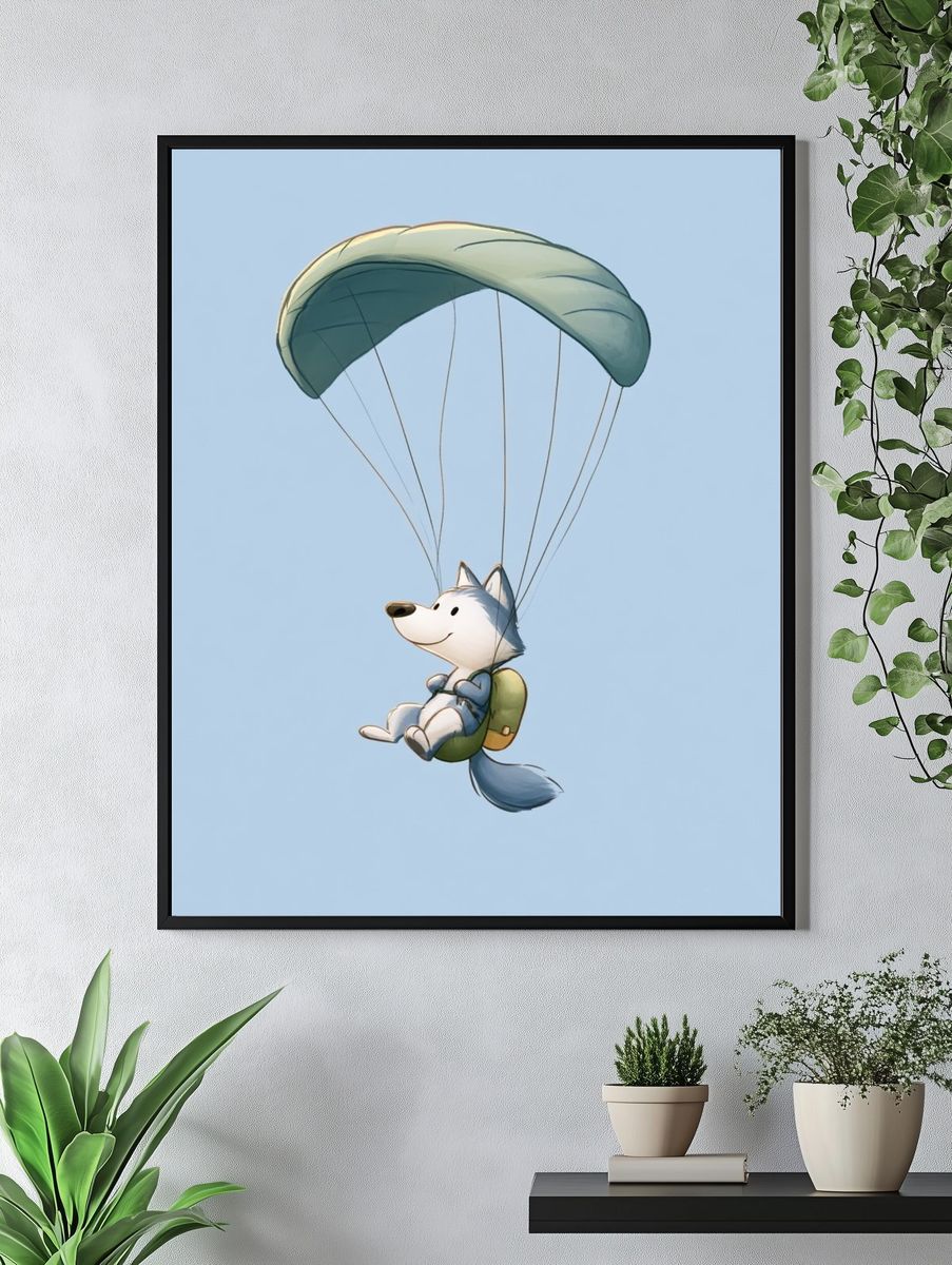 Paragliding Fox Cartoon Poster. — room view 4