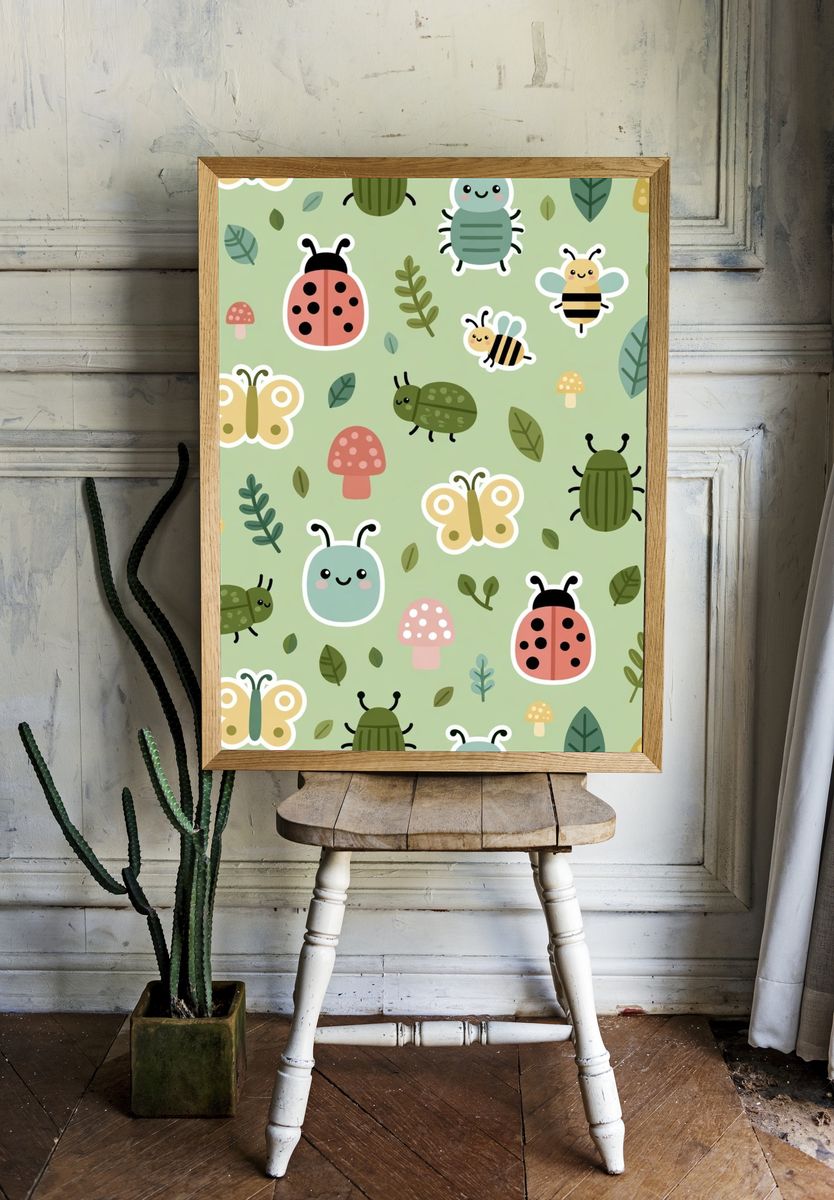 Cute Bugs and Butterflies Kids Poster. room preview