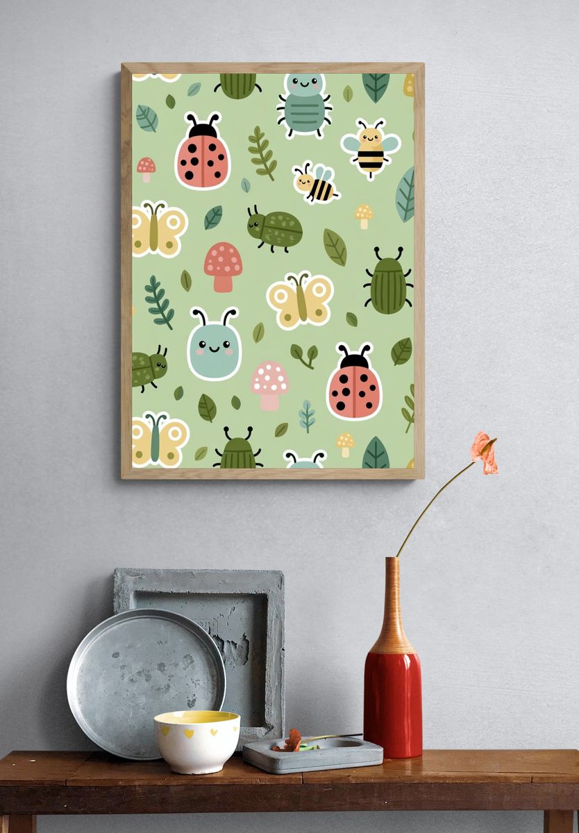 Cute Bugs and Butterflies Kids Poster. — room view 3