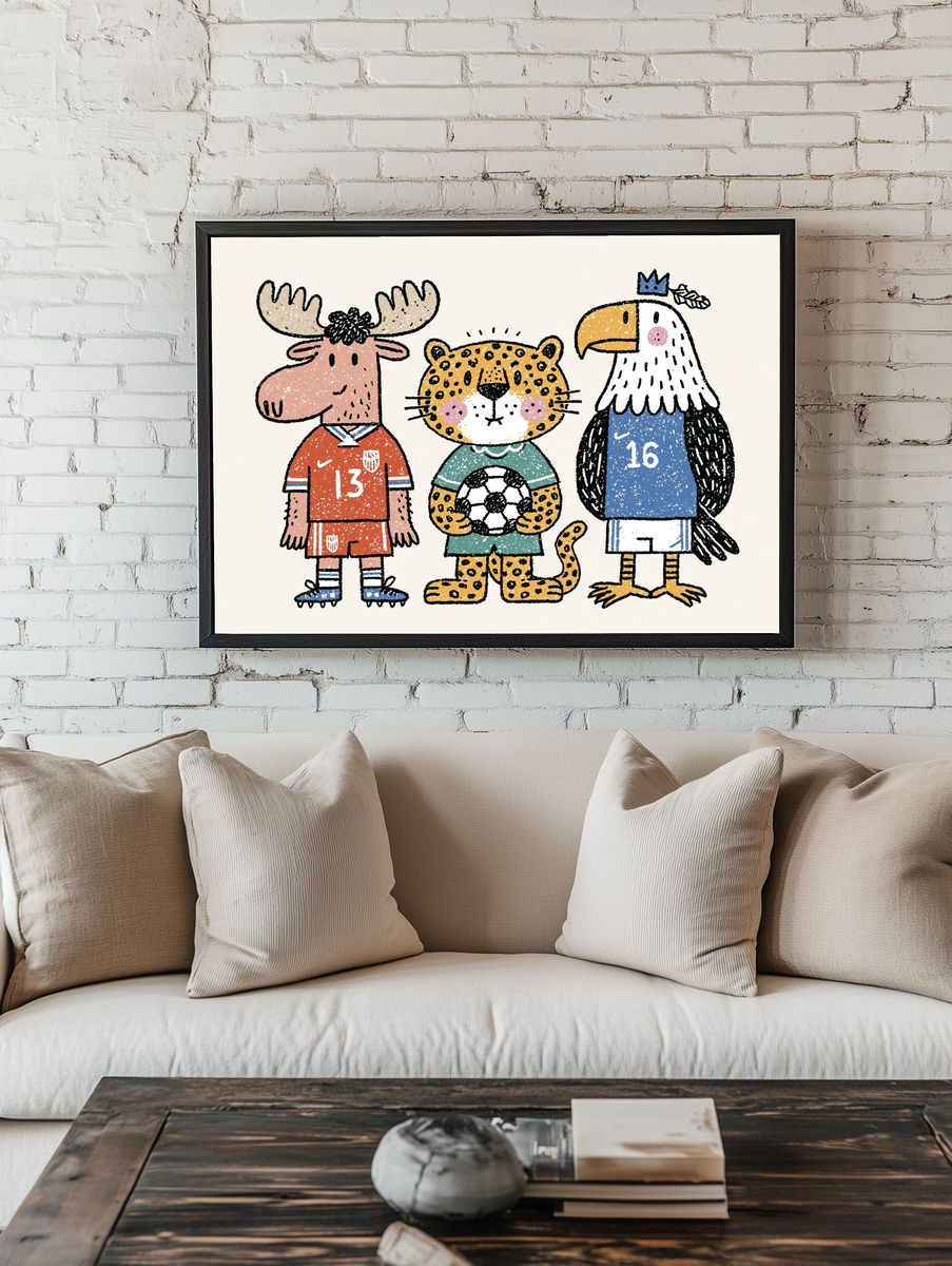 Animal Soccer Team Illustration Poster. — room view 1