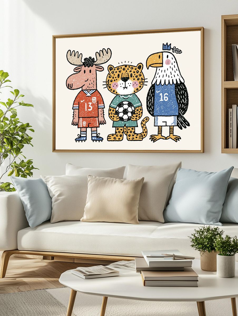 Animal Soccer Team Illustration Poster. — room view 2