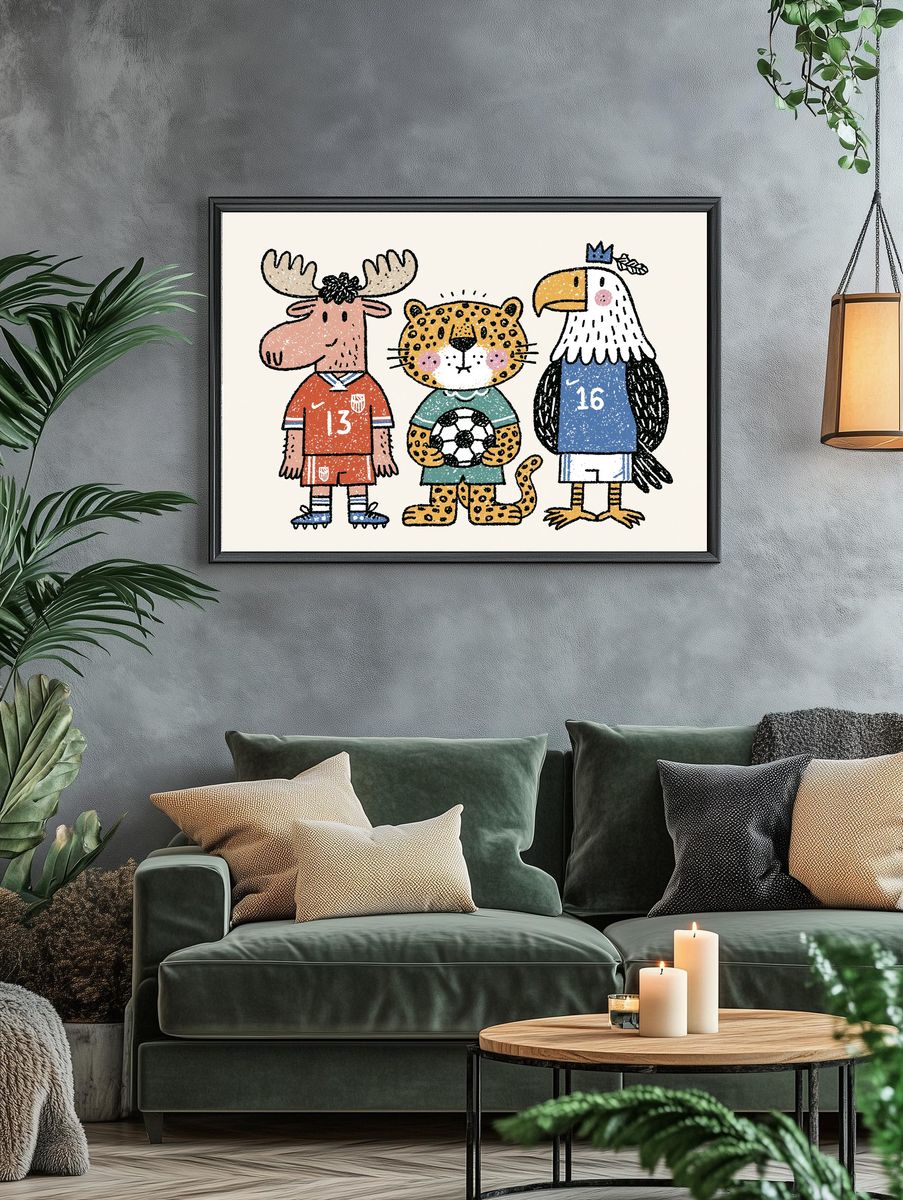 Animal Soccer Team Illustration Poster. — room view 4