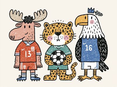 Animal Soccer Team Illustration Poster.