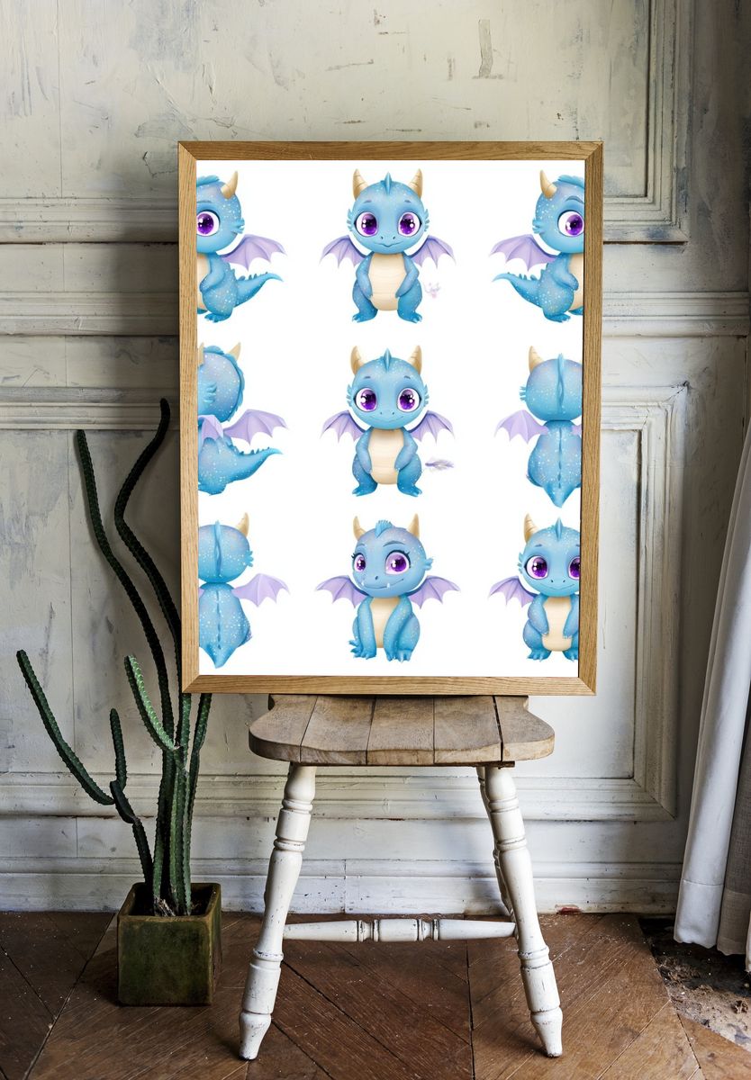 Cute Blue Dragon Character Poster. room preview