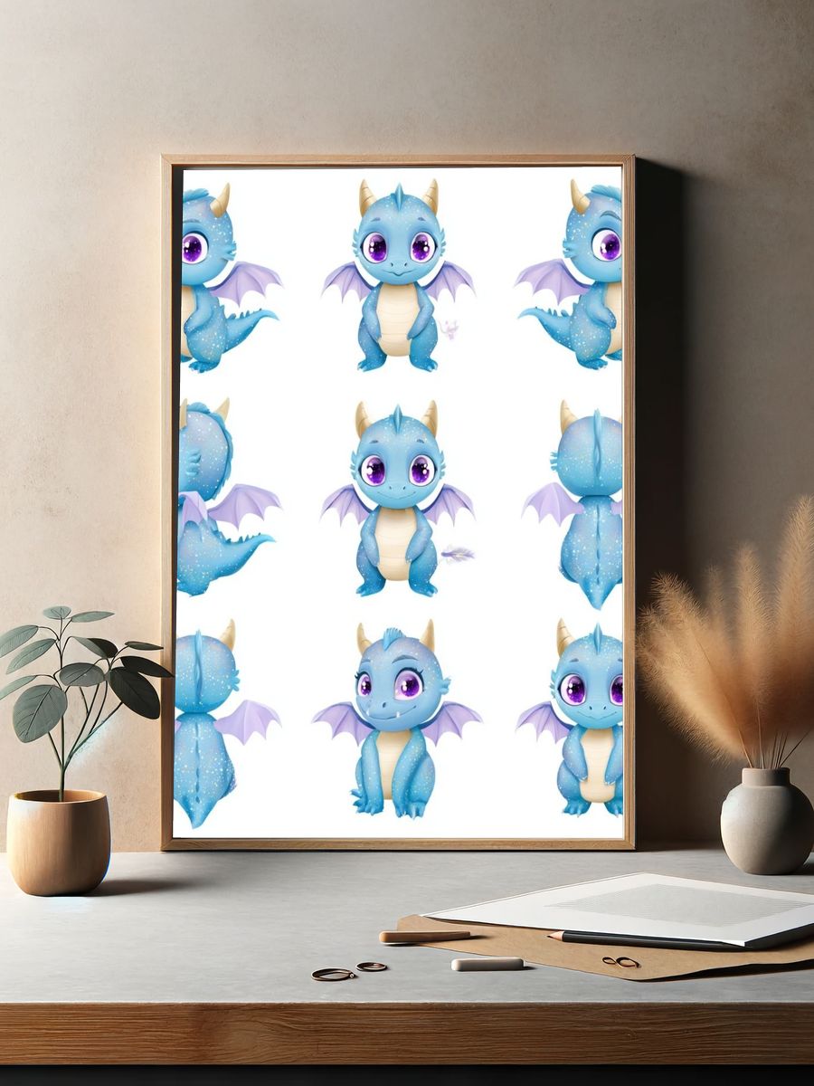 Cute Blue Dragon Character Poster. — room view 2