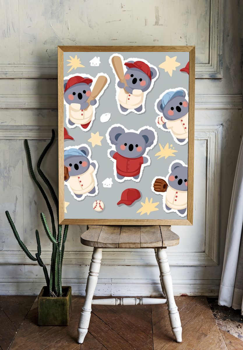 Koala Baseball Pattern Poster. room preview