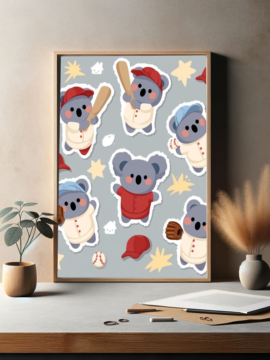 Koala Baseball Pattern Poster. — room view 2