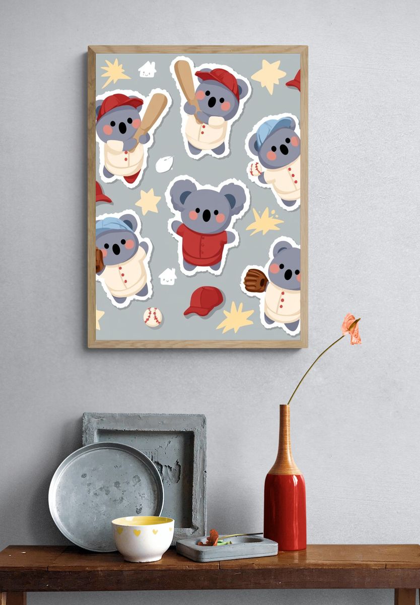 Koala Baseball Pattern Poster. — room view 3
