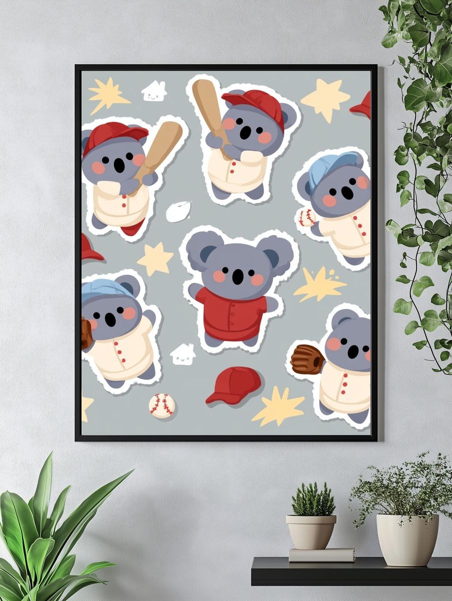 Koala Baseball Pattern Poster. — room view 4