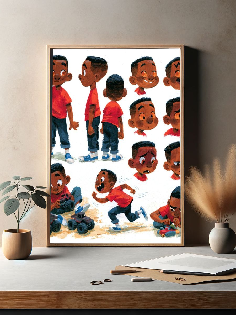 Playful Boy Character Illustration Poster. — room view 2