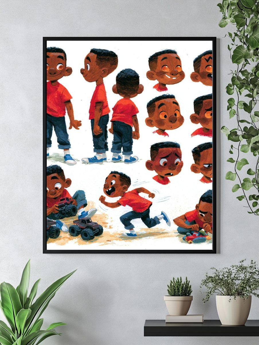 Playful Boy Character Illustration Poster. — room view 4