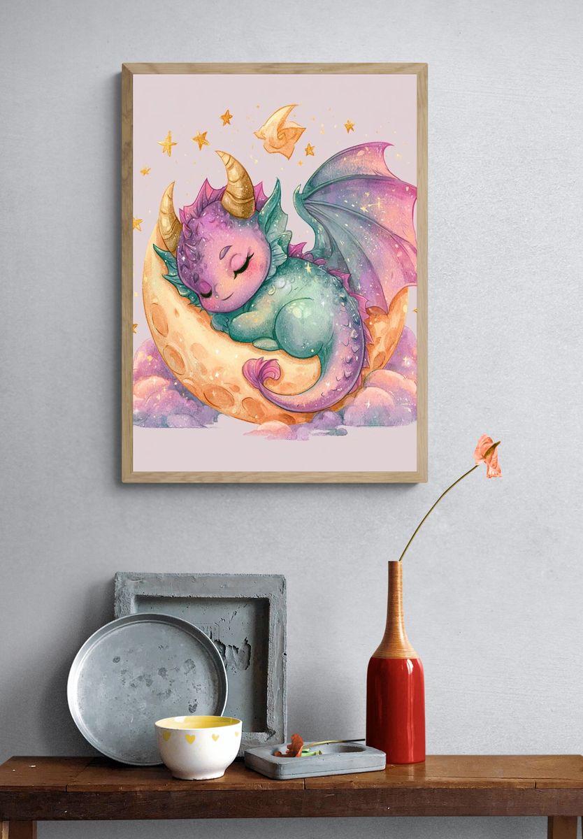 Sleeping Dragon Moon Print. — room view 3
