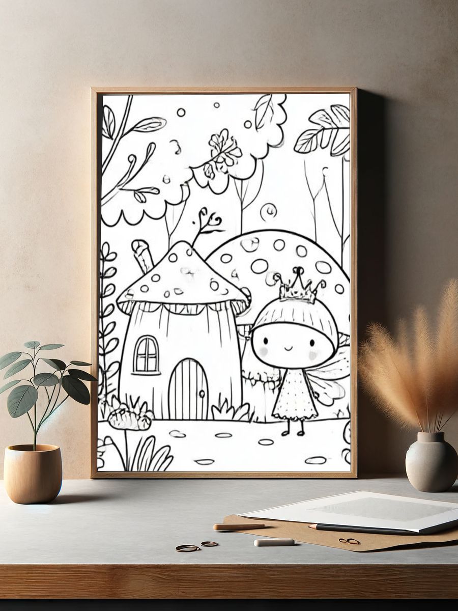 Cute Fairy Mushroom House Print. — room view 2