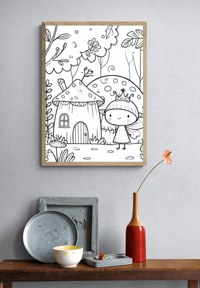 Cute Fairy Mushroom House Print. — room view 3