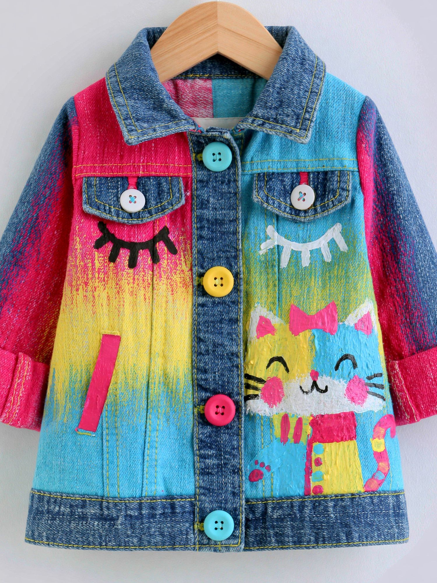 Painted Denim Cat Jacket Print. poster — kids art