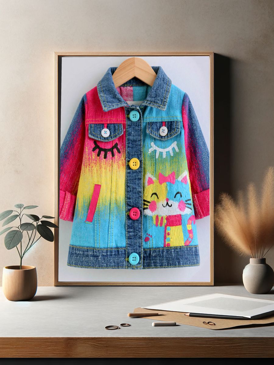 Painted Denim Cat Jacket Print. — room view 2