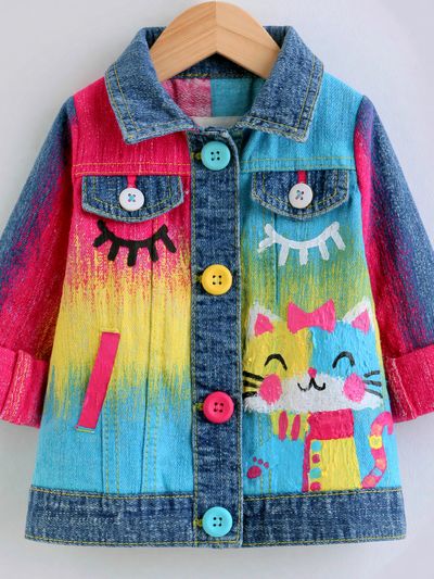 Painted Denim Cat Jacket Print. poster