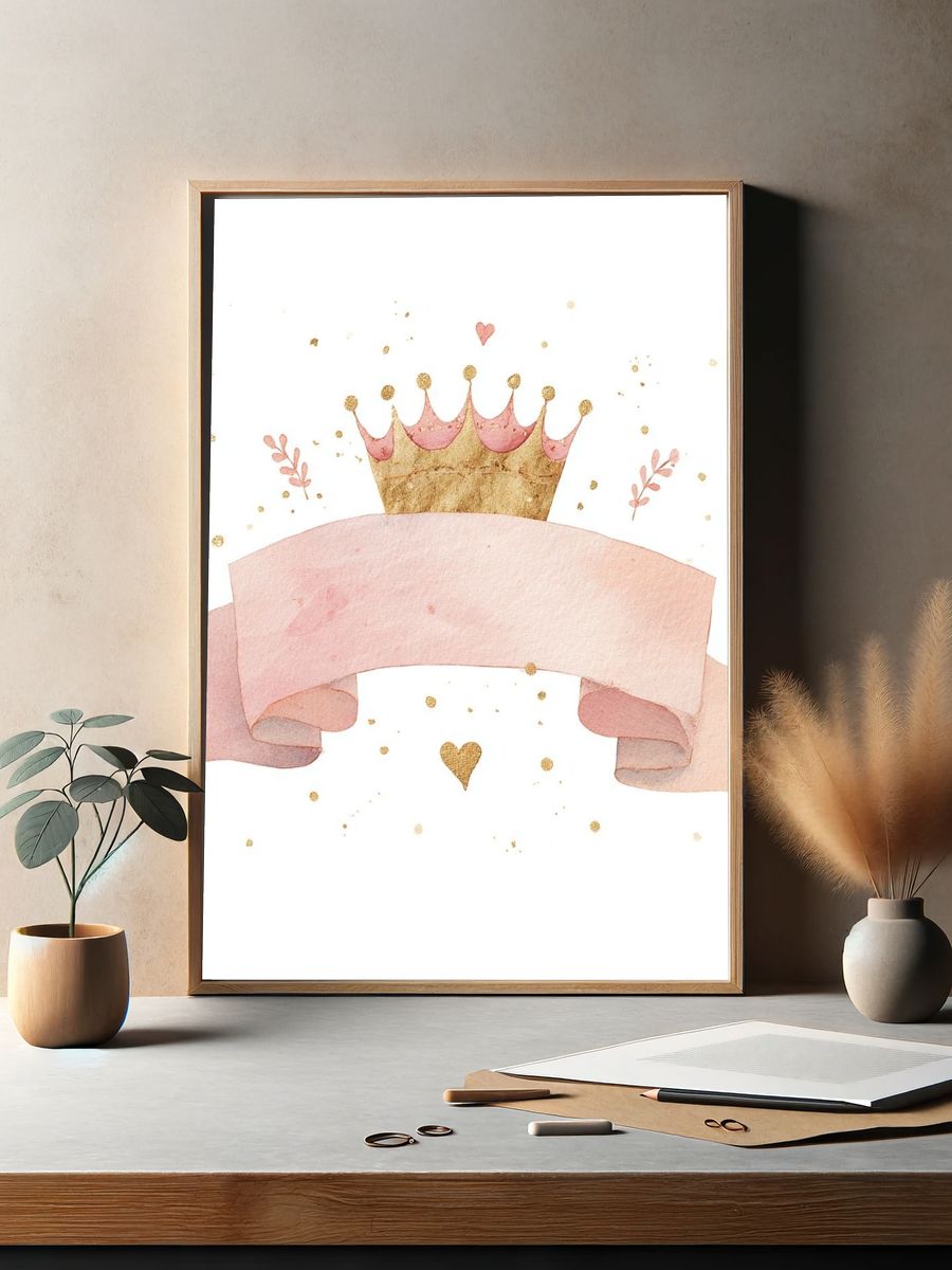 Crown and Ribbon Watercolor Poster. — room view 2