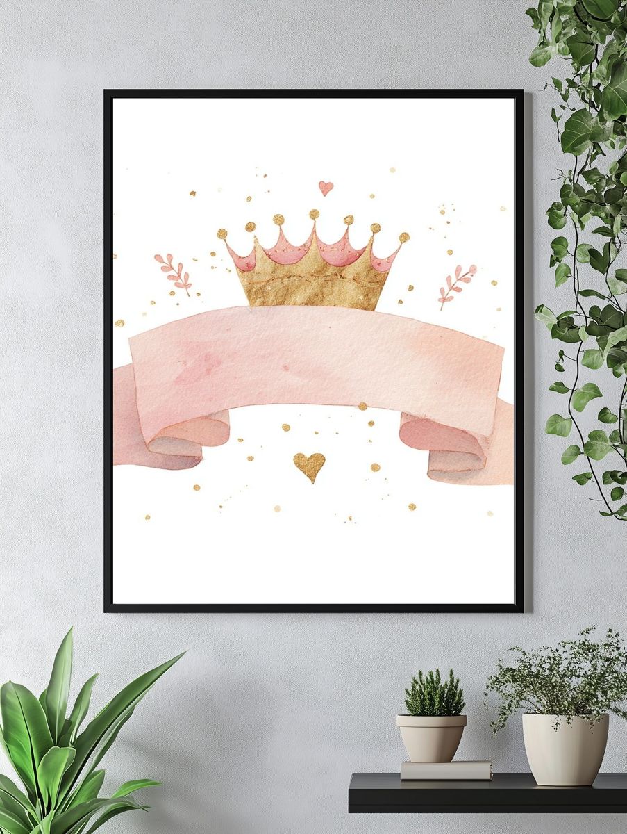Crown and Ribbon Watercolor Poster. — room view 4