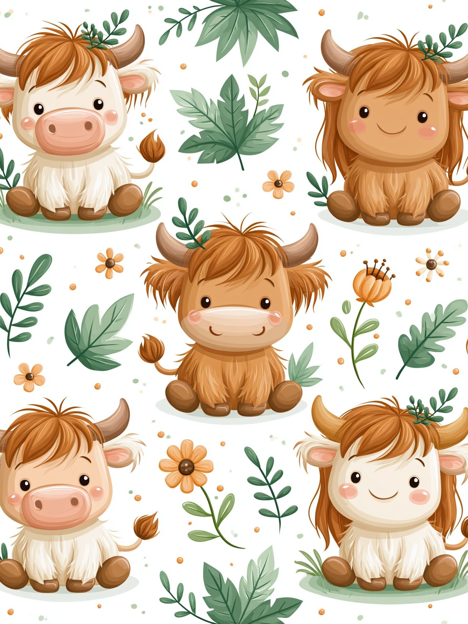 Cute Highland Cow Pattern Poster. poster — kids art