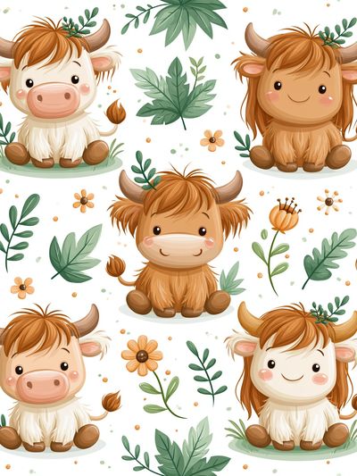 Cute Highland Cow Pattern Poster.
