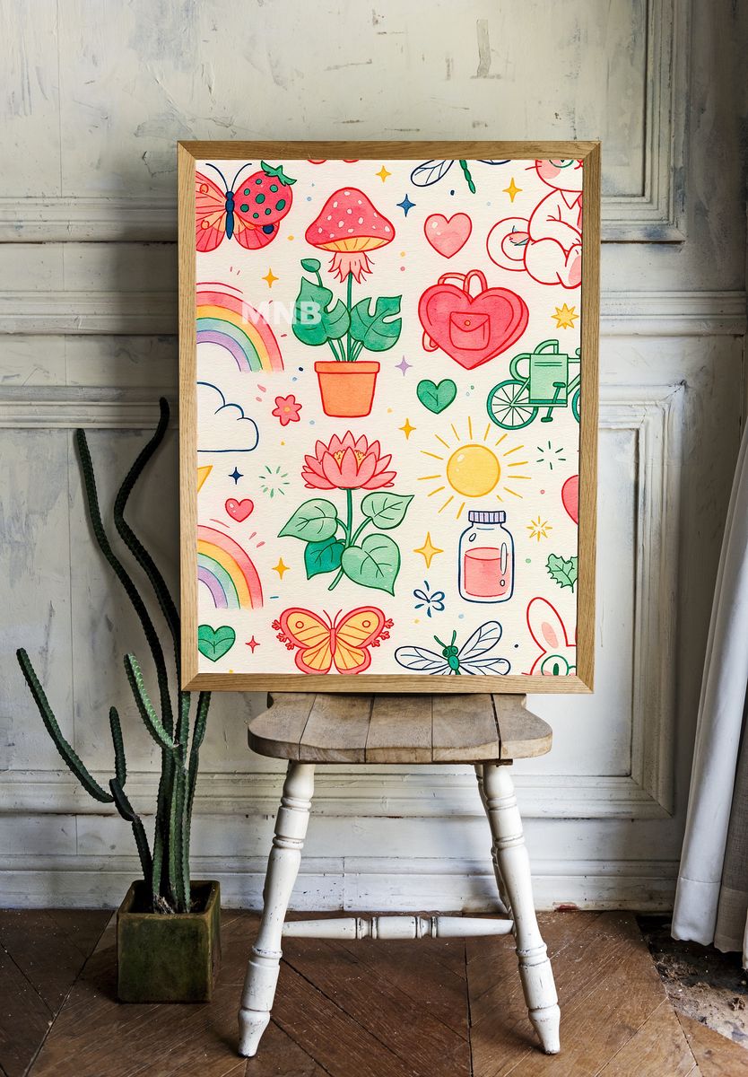 Whimsical Kids Doodle Illustration Poster. — room view 1