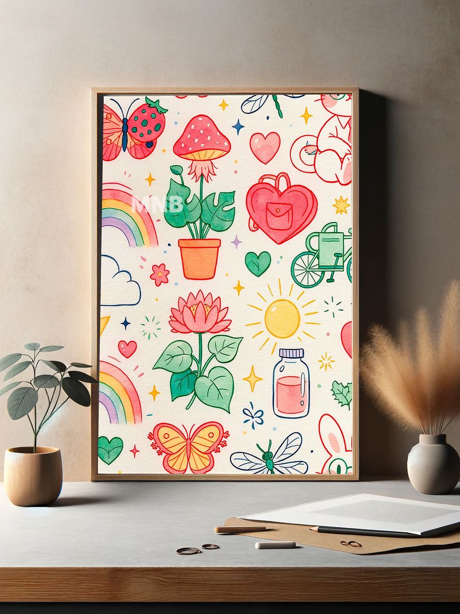 Whimsical Kids Doodle Illustration Poster. — room view 2