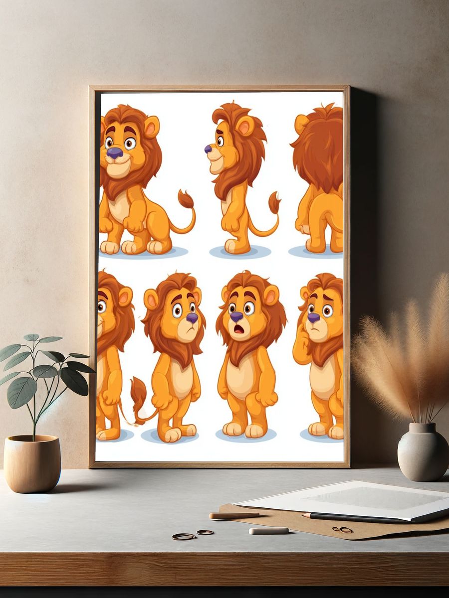 Cute Lion Character Illustration Poster. — room view 2